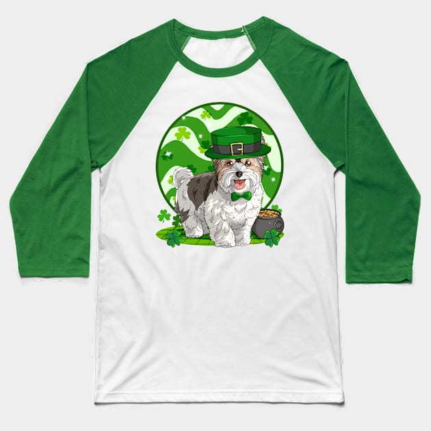 Biewer Terrier Dog St Patricks Day Leprechaun Baseball T-Shirt by Noseking